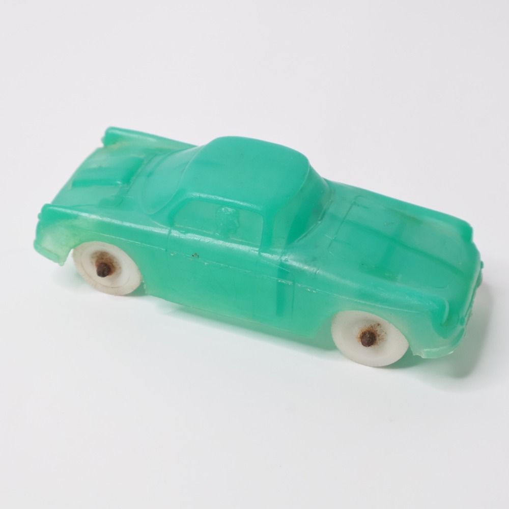 Vintage Green Translucent Hard Plastic Toy Car 4 Inch Mid Century Slush Mold